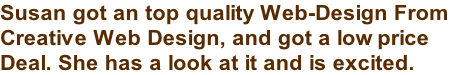 Susan got an top quality Web-Design From  Creative Web Design, and got a low price  Deal. She has a look at it and is excited.
